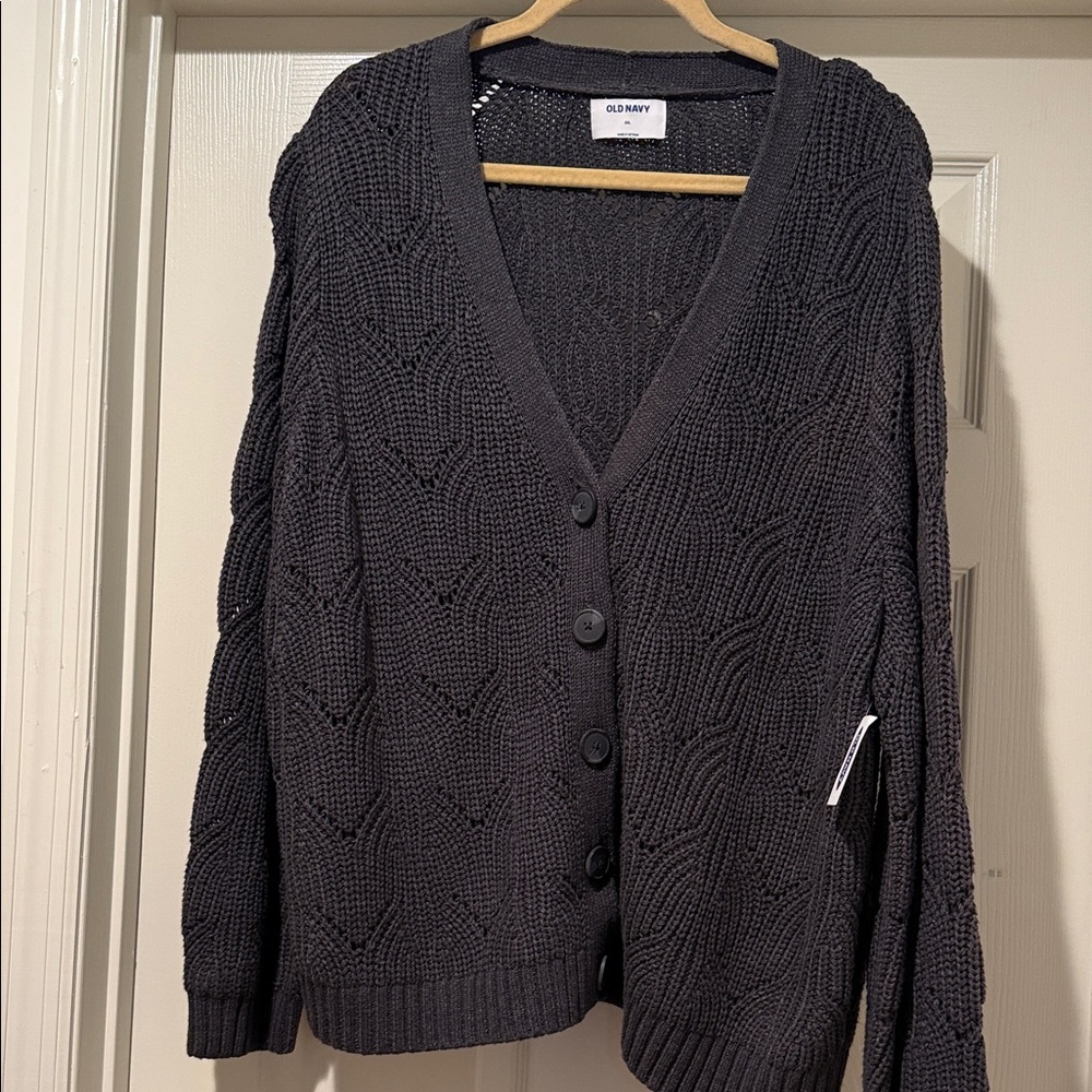 NWT Summer Essential Charcoal Knit Old School Style Button Down Cardigan XXL - Picture 2 of 12